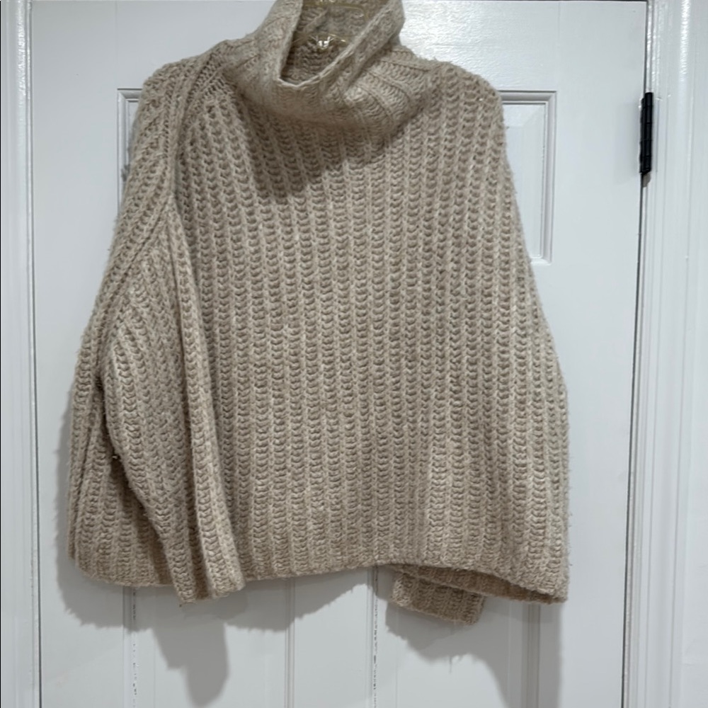 Free People Cream Cowl Neck Chunky Knit Sweater
